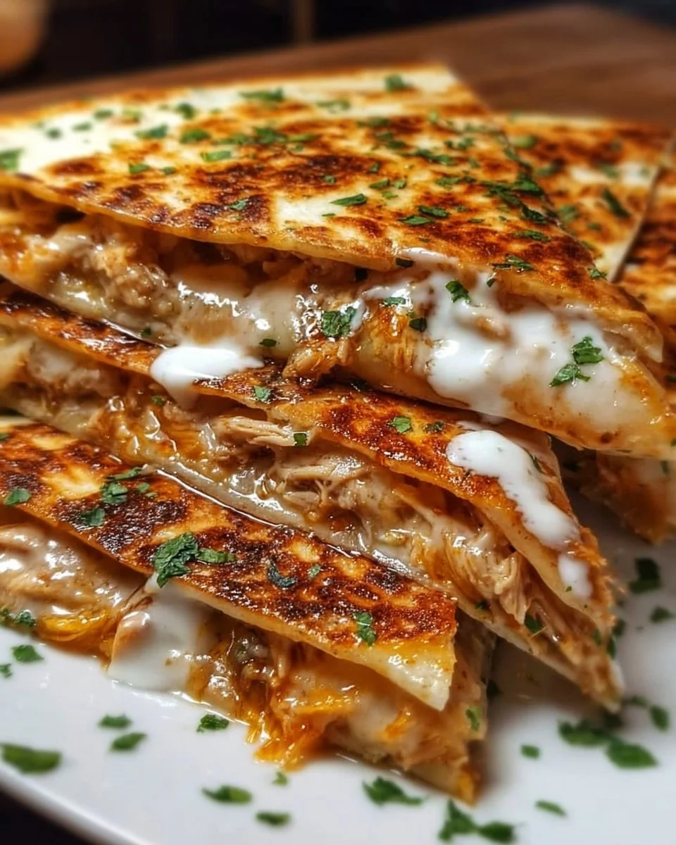 Cheesy Hot Honey Chicken Quesadillas with Spicy Jalapeño Cream Sauce