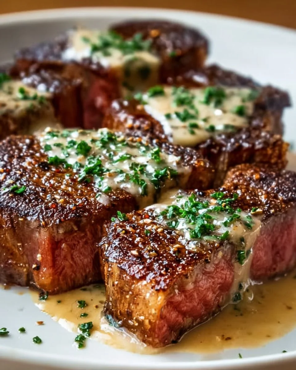 Perfectly Seared Steak with Creamy Garlic Sauce