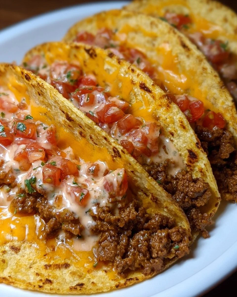 Cheesy Rotel Beef Soft Tortilla Tacos