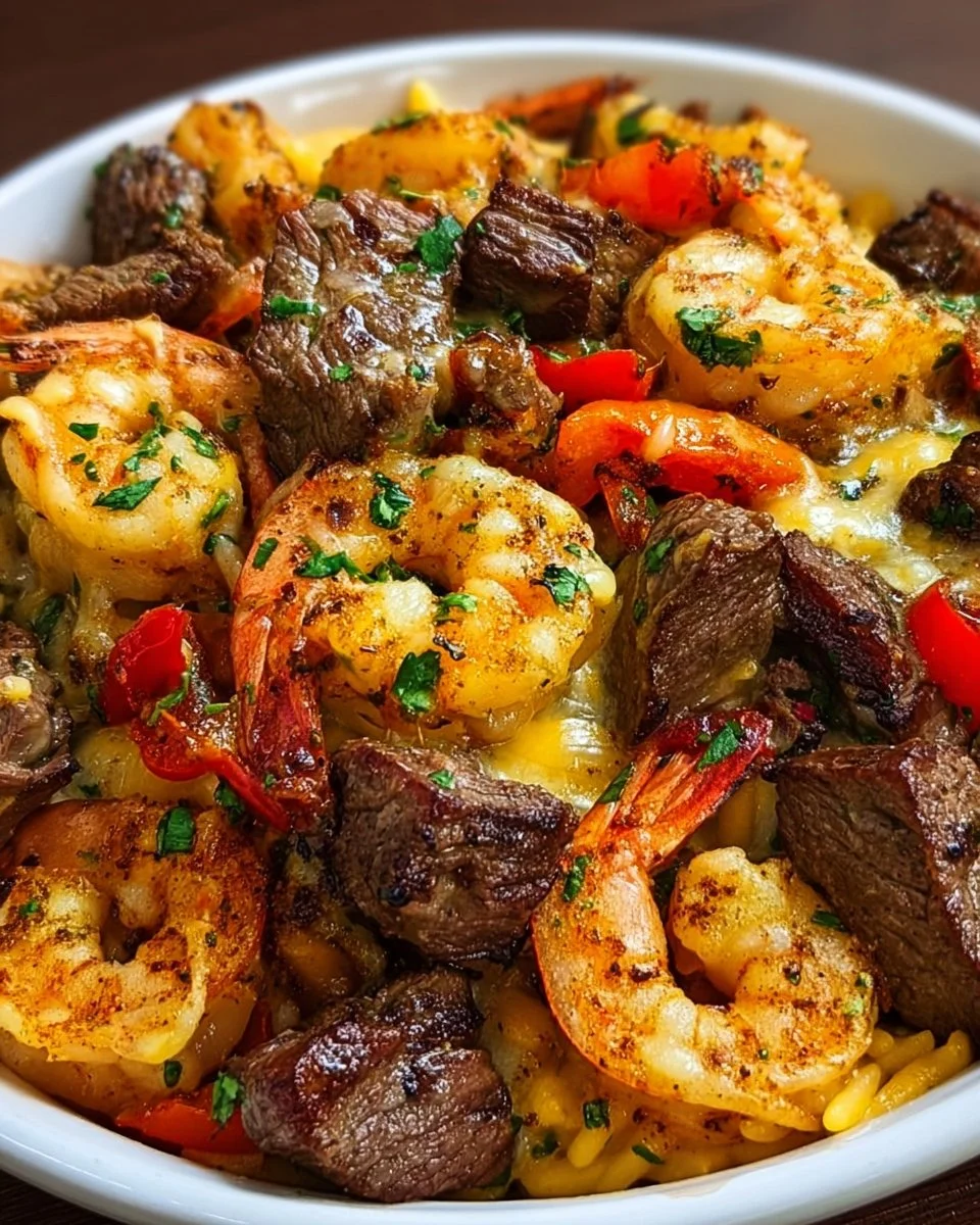 Cheesy Steak &amp; Shrimp Skillet Bowl