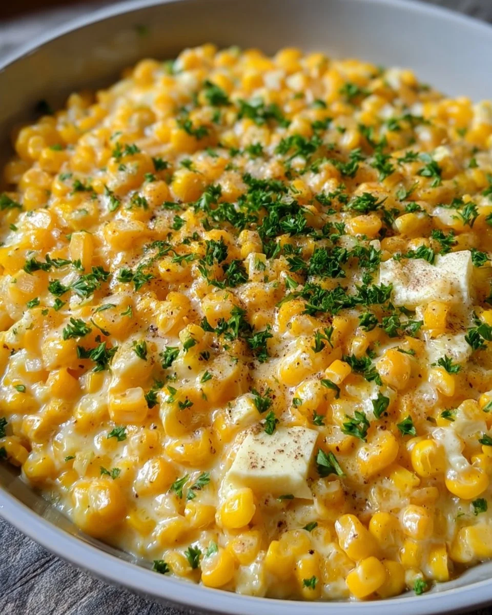 Delicious homemade creamed corn served in a bowl.