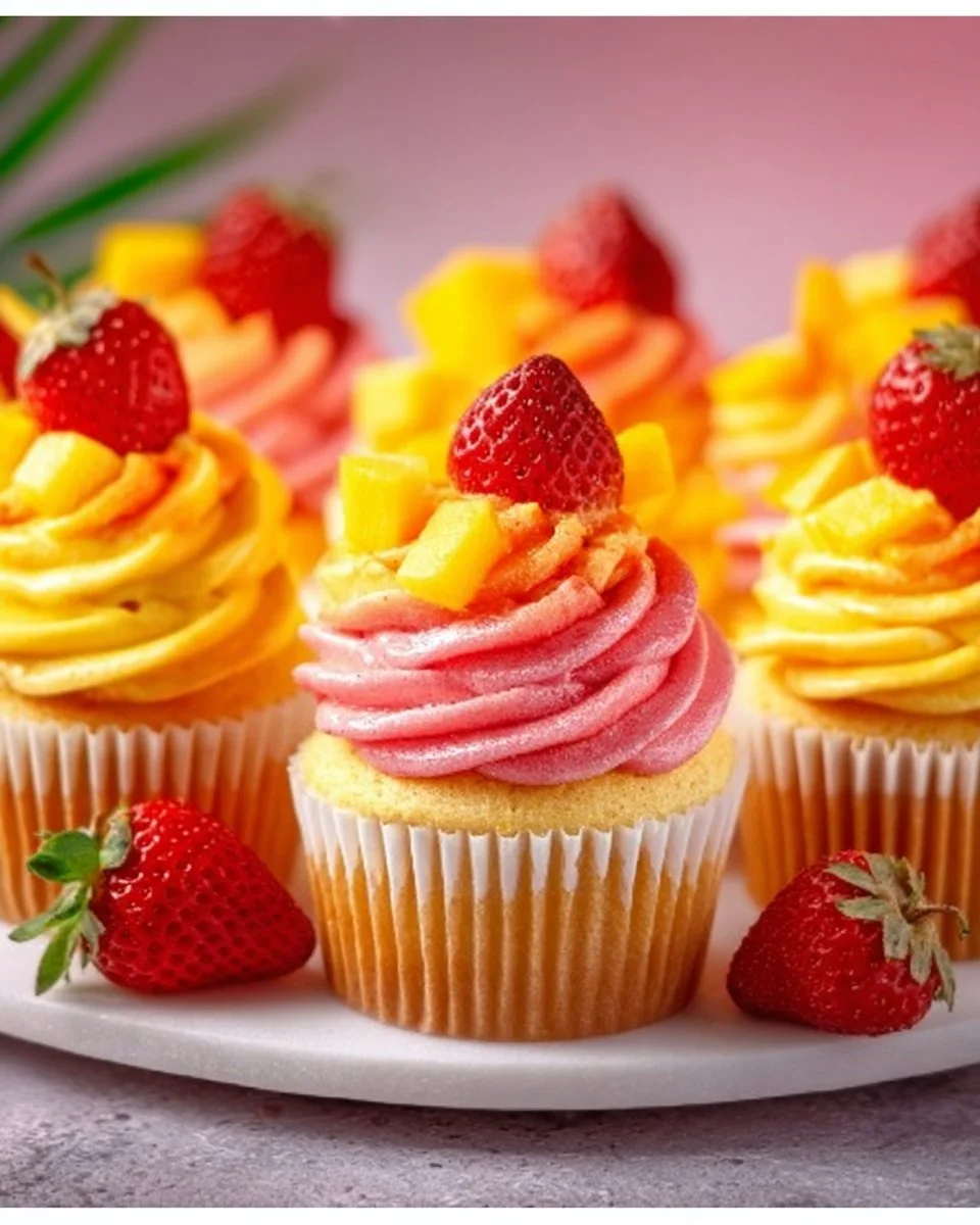 Mango Strawberry Sunset Cupcakes Recipe