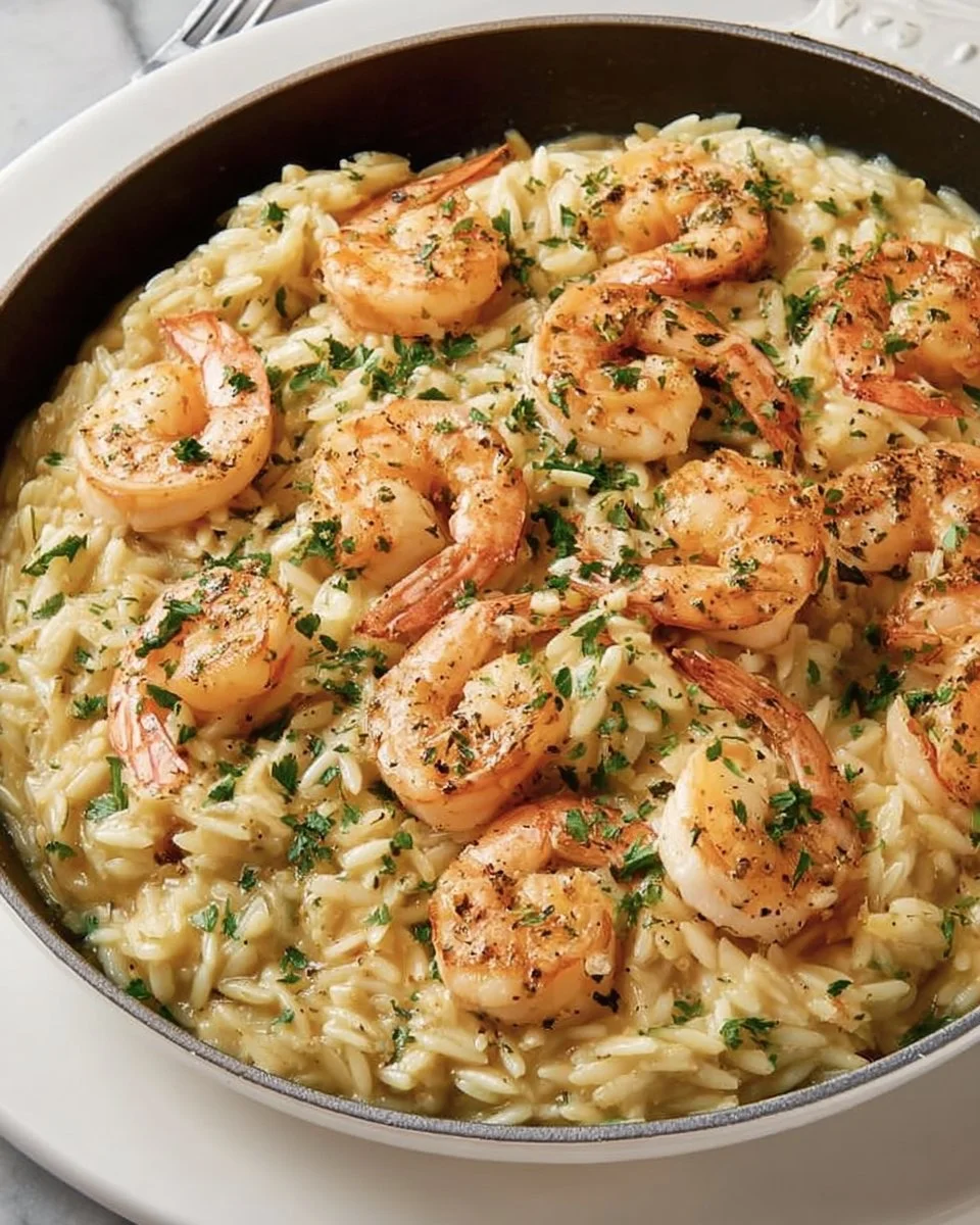 One Pot Garlic Butter Shrimp and Orzo