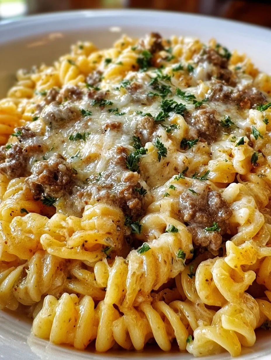 Beef and Rotini in Garlic Parmesan Sauce