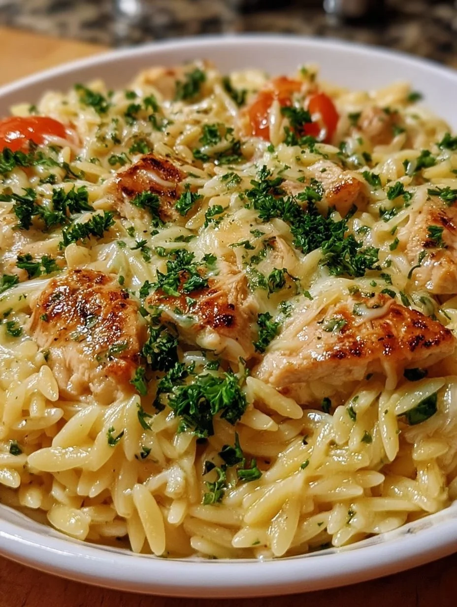 Cheesy Chicken Orzo Casserole
