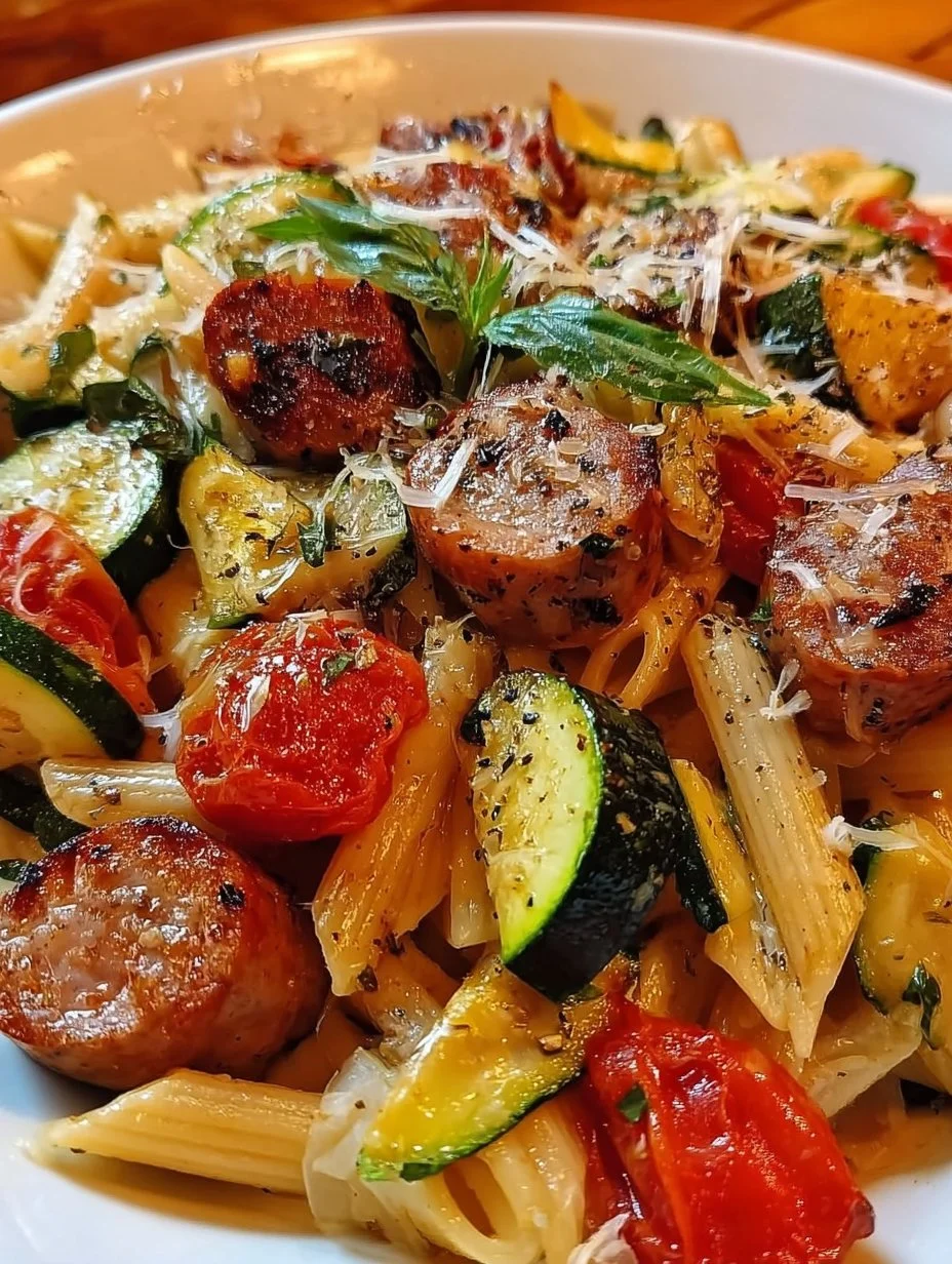 Chicken Sausages with Zucchini, Tomatoes, and Pasta