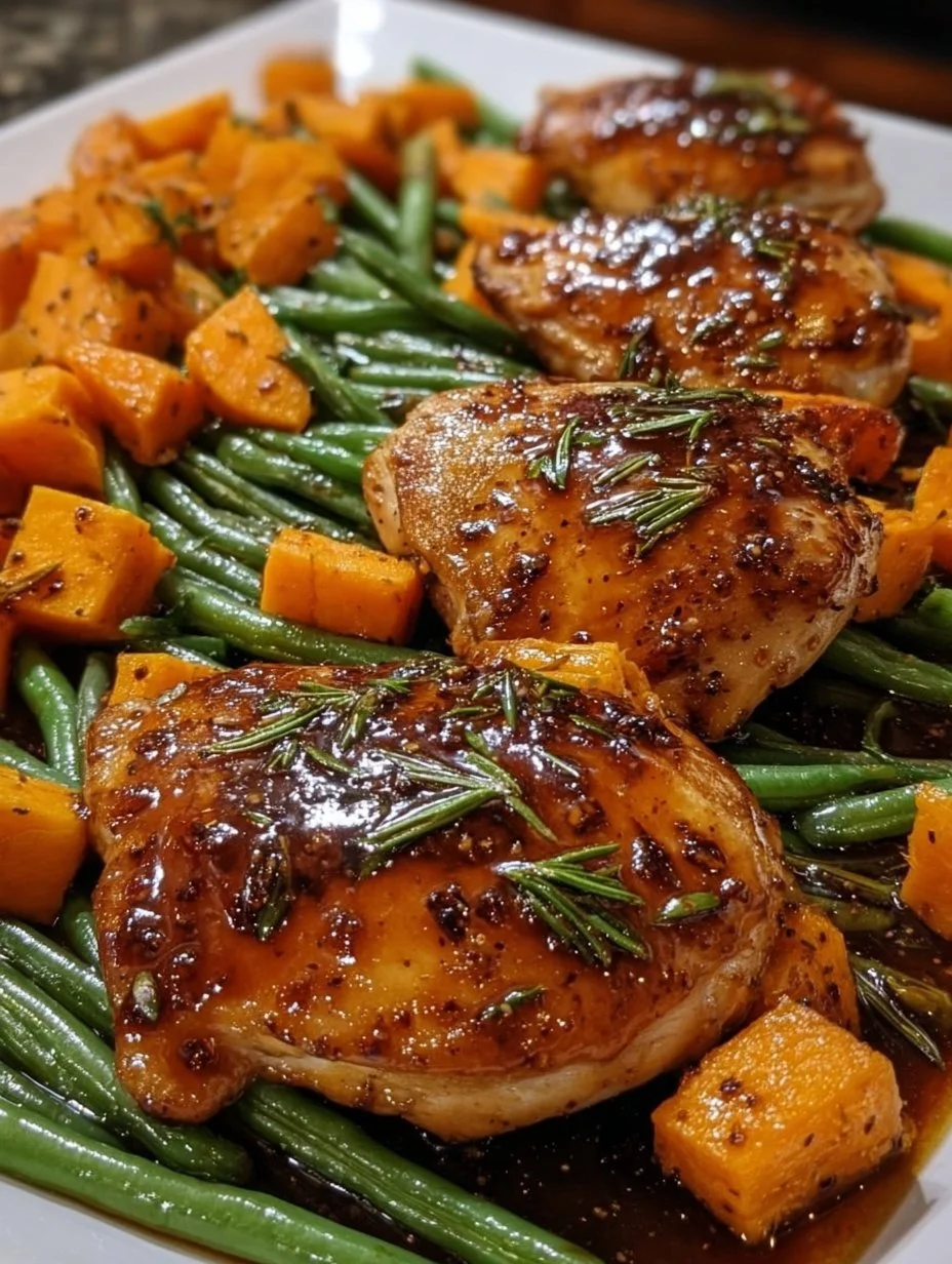 Honey Garlic Chicken with Sweet Potatoes and Green Beans