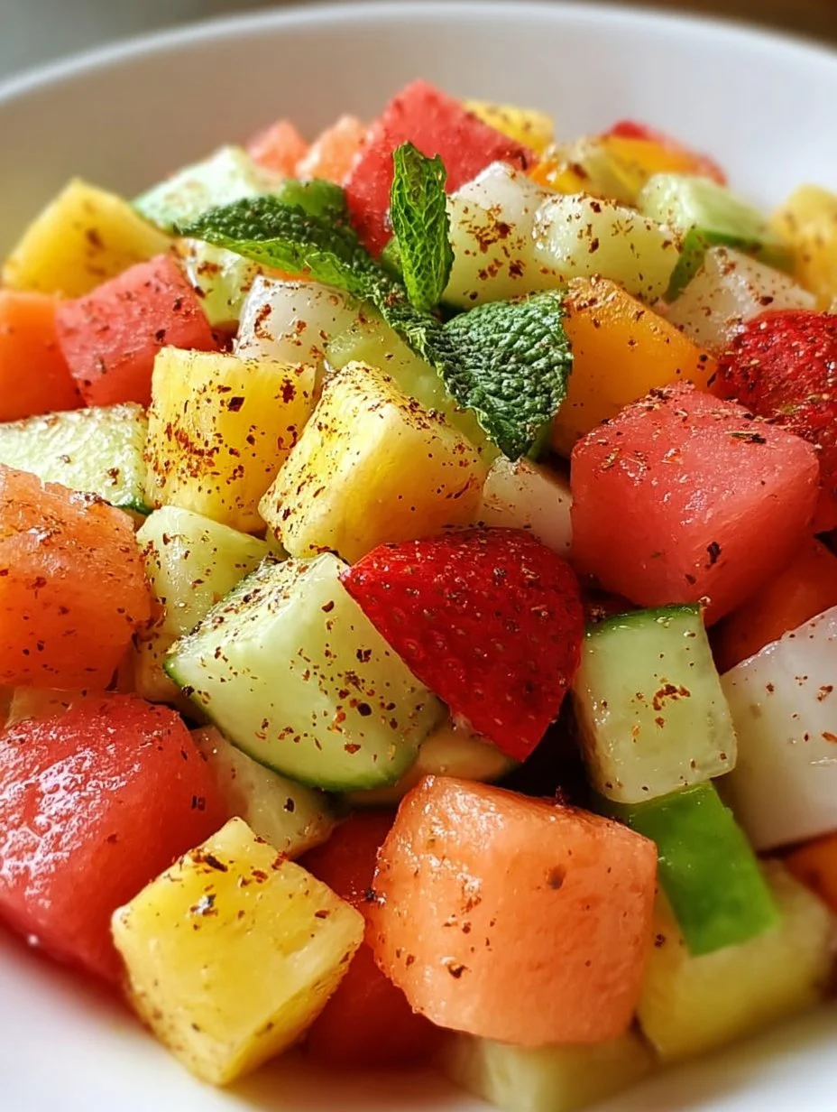 Colorful Mexican Fruit Salad with tropical fruits and lime dressing