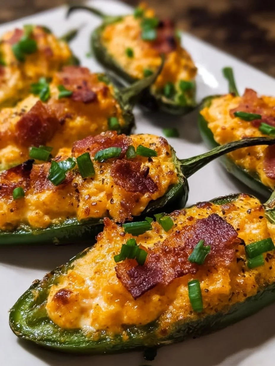 Pimento cheese stuffed jalapeños on a platter, ready to serve.