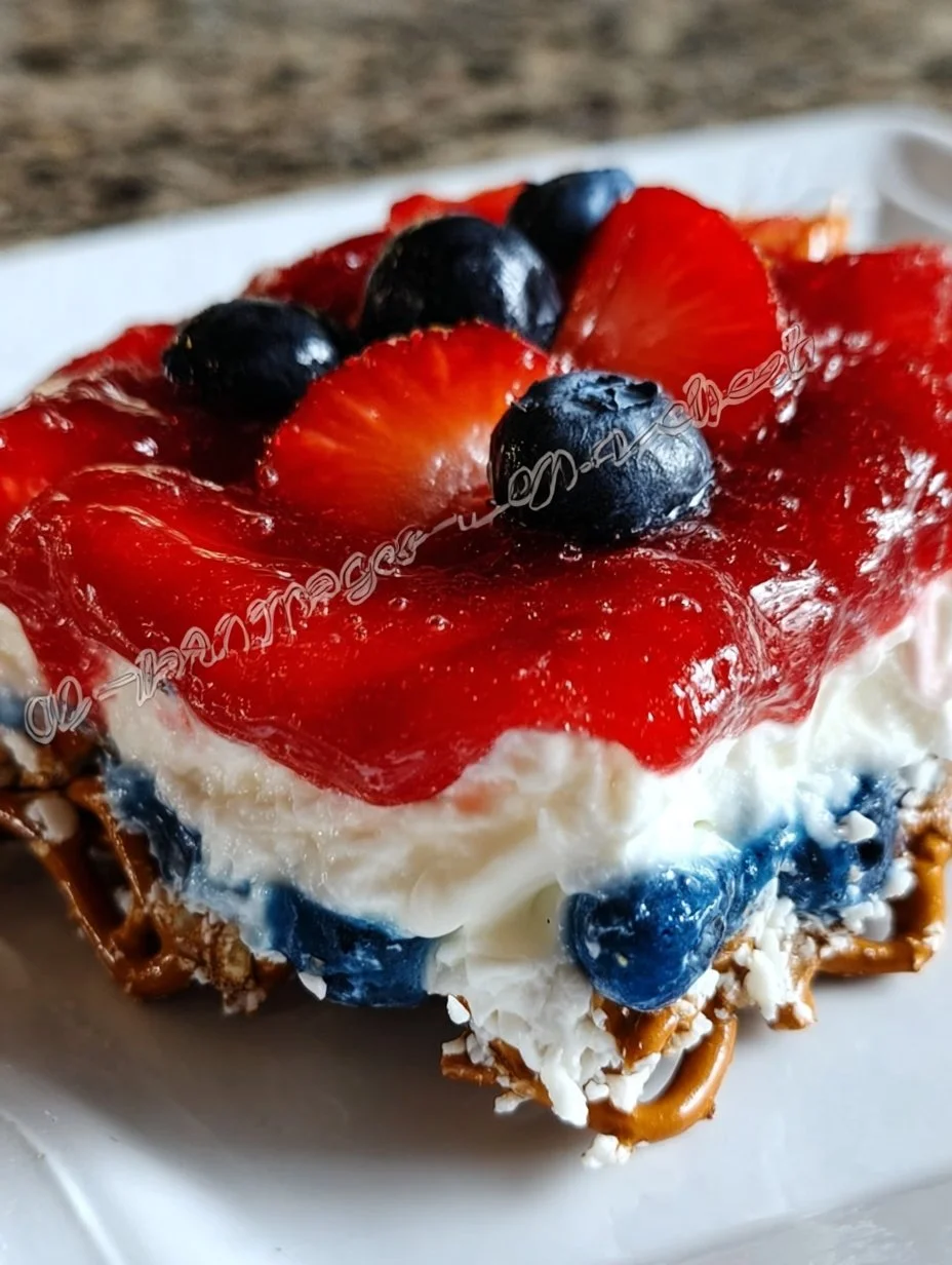 Red White and Blue Pretzel Salad