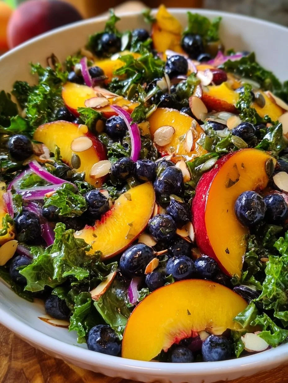 Summer Peach Blueberry Kale Salad