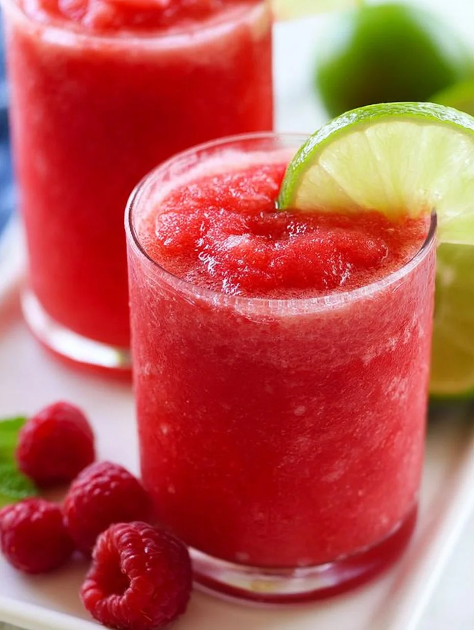 Delicious Watermelon Vodka Slush in a glass with fresh watermelon slices
