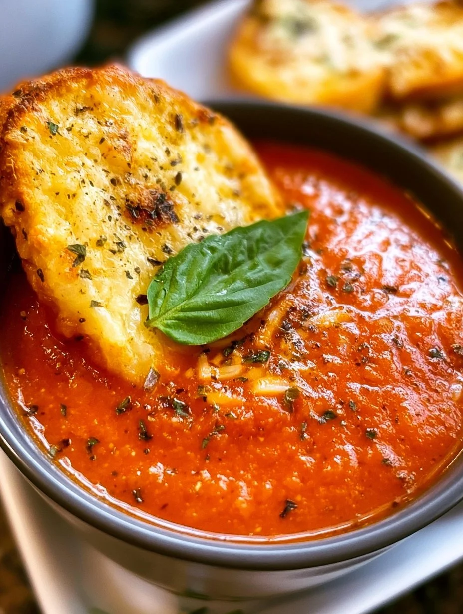 Homemade Tomato Soup with Cheesy Crostini